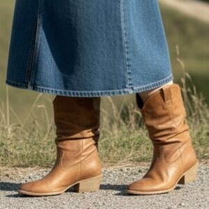 Naughty Monkey Western Boots Tan Leather Slouchy Sz 10 Casual Bohemian Festival